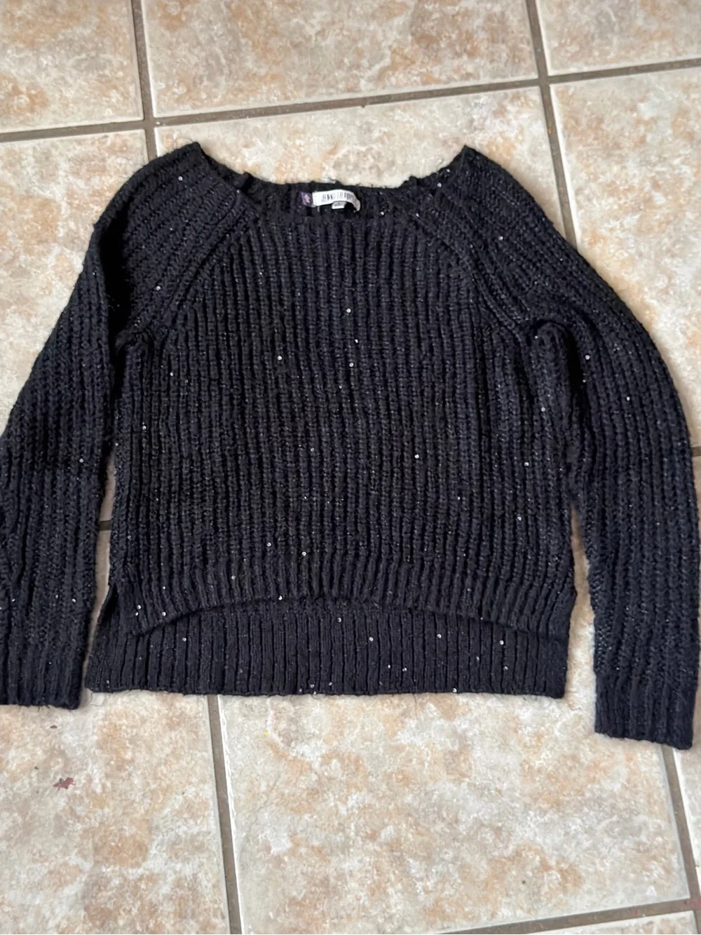 Jennifer Lopez J-Lo Black Ribbed Knit Sequin Sparkle Pullover Sweater Size S - Picture 1 of 3